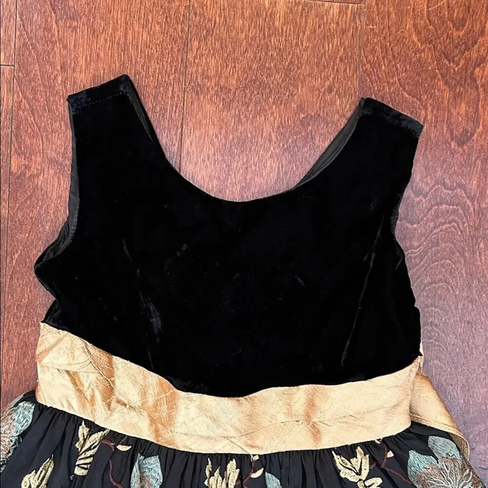 Dimples Girl’s Black Velvet Dress with Elegant Embroidered Design, Size 4